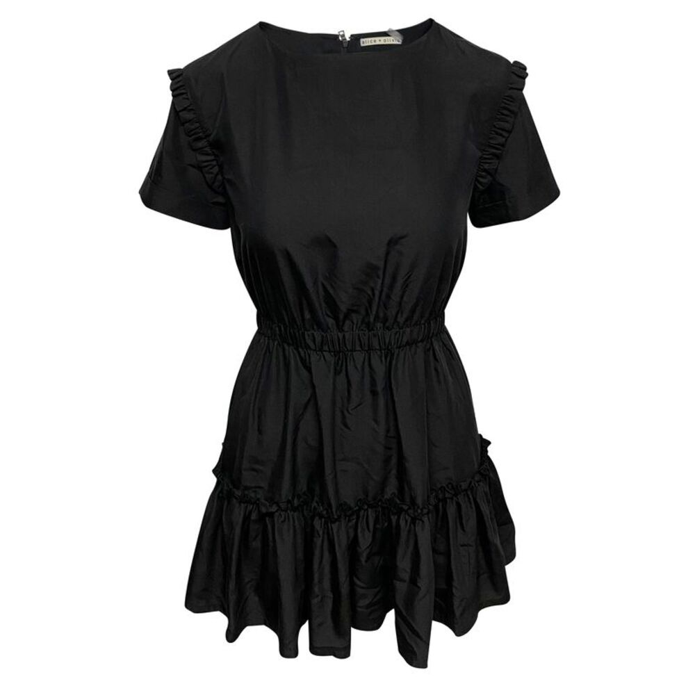 Alice + Olivia Garner Ruffled Mini Dress in Black Modal